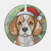 Charming Canine Cheer: Beagle thema Kerstmis Glas Ornament (Voorkant)