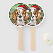Charming Canine Cheer: Beagle thema Kerstmis Handwaaier (Voorkant en achterkant)