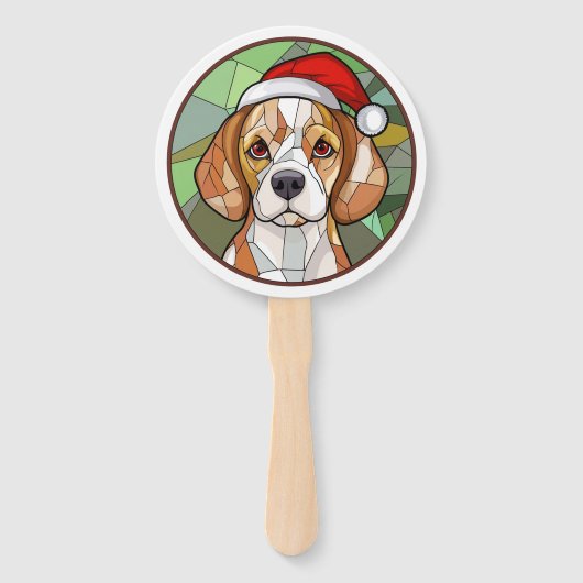 Charming Canine Cheer: Beagle thema Kerstmis Handwaaier (Voorkant)