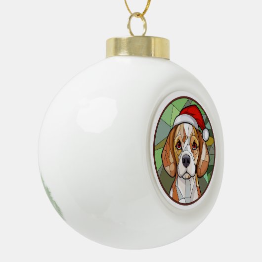 Charming Canine Cheer: Beagle thema Kerstmis Keramische Bal Ornament (Links)