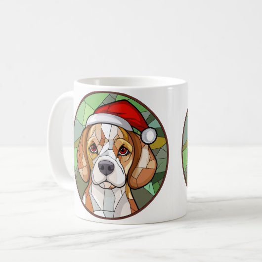 Charming Canine Cheer: Beagle thema Kerstmis Koffiemok (Voorkant links)