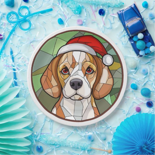 Charming Canine Cheer: Beagle thema Kerstmis Papieren Bordje (Feest)