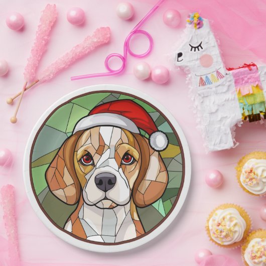 Charming Canine Cheer: Beagle thema Kerstmis Papieren Bordje (Feest)