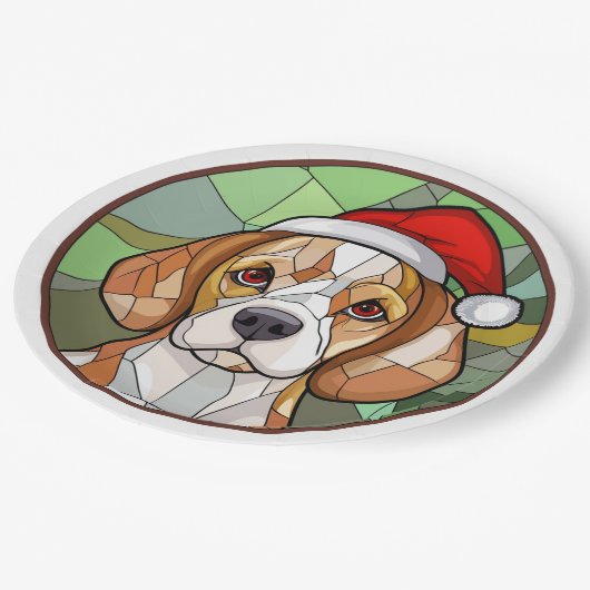 Charming Canine Cheer: Beagle thema Kerstmis Papieren Bordje (Gekanteld)