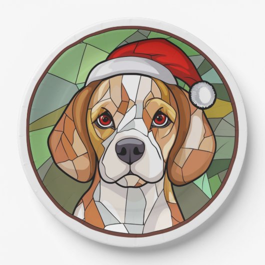 Charming Canine Cheer: Beagle thema Kerstmis Papieren Bordje (Voorkant)