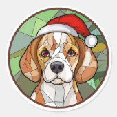 Charming Canine Cheer: Beagle thema Kerstmis Ronde Sticker (Voorkant)