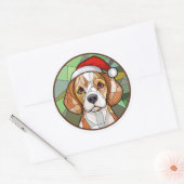 Charming Canine Cheer: Beagle thema Kerstmis Ronde Sticker (Envelop)
