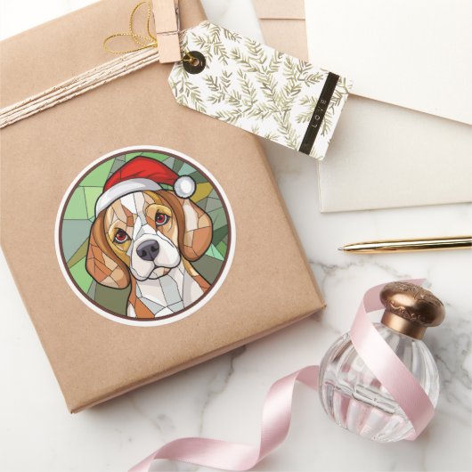 Charming Canine Cheer: Beagle thema Kerstmis Ronde Sticker (Geschenken)