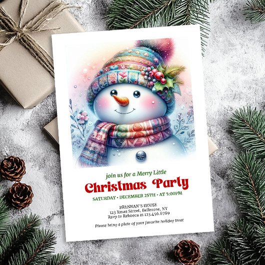 Charming cartoon snowman holiday invite digital kaart
