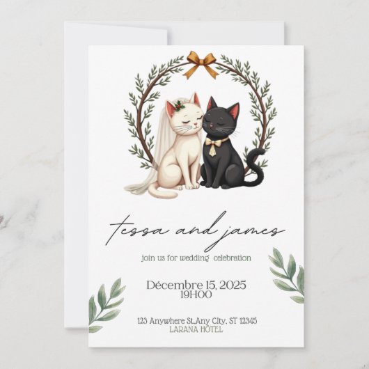 Charming Cat Couple Wedding Invitation Kaart (Voorkant)