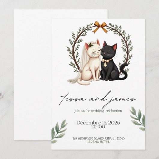 Charming Cat Couple Wedding Invitation Kaart (Voorkant / Achterkant)