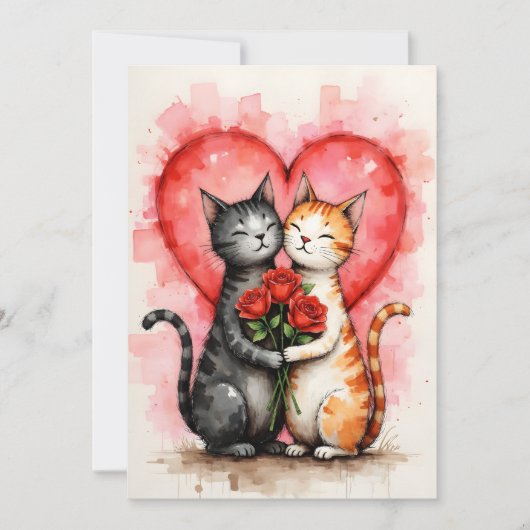 Charming Cats Valentine Hearts and Red Roses Kaart (Voorkant)