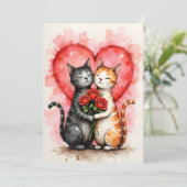 Charming Cats Valentine Hearts and Red Roses Kaart (Staand voorkant)
