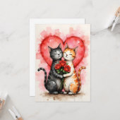 Charming Cats Valentine Hearts and Red Roses Kaart (Voorkant / Achterkant in situ)