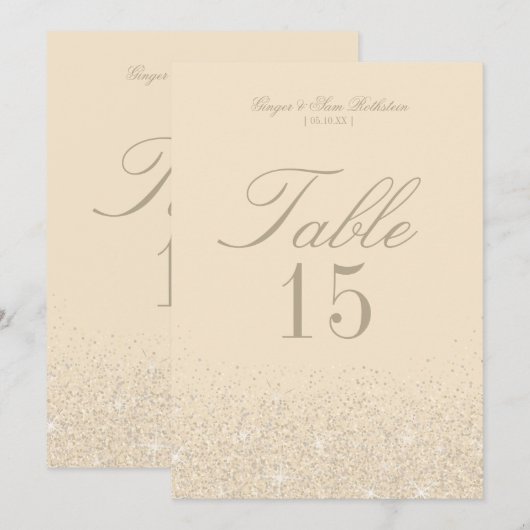 Charming Champagne Glitter Table Number Kaarten (Voorkant / Achterkant)