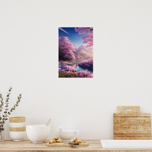 Charming Cherry Blossom Sunset Poster (Keuken)
