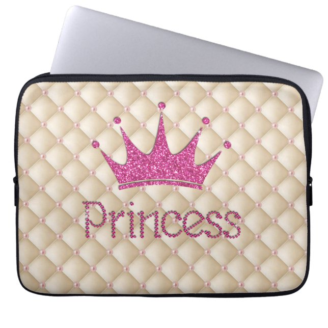 Charming Chic Pearls, Tiara, Princess, Glittery Laptop Sleeve (Voorkant)