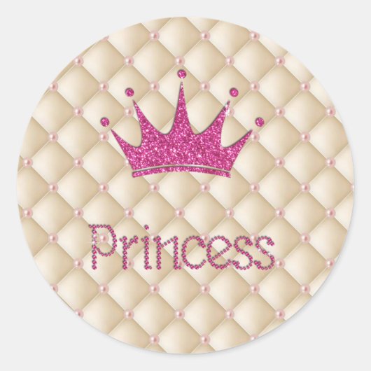 Charming Chic Pearls, Tiara, Princess, Glittery Ronde Sticker (Voorkant)