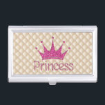 Charming Chic Pearls, Tiara, Princess, Glittery Visitekaarthouder<br><div class="desc">Dit afbeelding bevat parels,  tiara en prinsesroze geletterdheid op crèmeachtergrond.Een driekleurig,  leuk,  grappig,  stijlvol en elegant meisjescadeau voor vrouwen en tienermeisjes.</div>