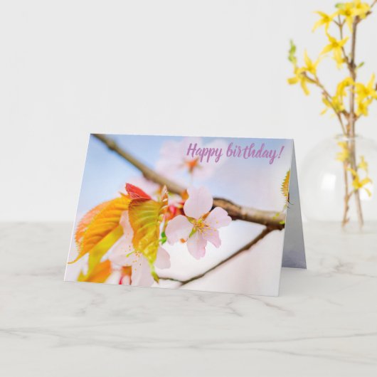 Charming Chic Sakura Flower and Leaves in Spring Kaart (Gele Bloem)