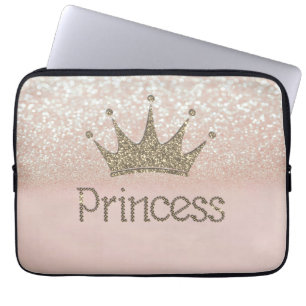 Charming Chic Tiara Princess, Glitter Bokeh Laptop Sleeve