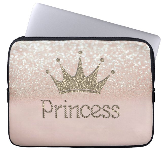 Charming Chic Tiara Princess, Glitter Bokeh Laptop Sleeve (Voorkant)