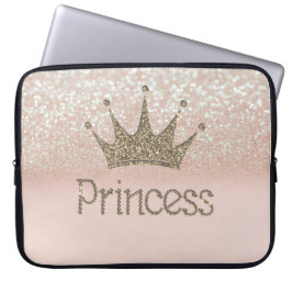 Charming Chic Tiara Princess, Glitter Bokeh Laptop Sleeve