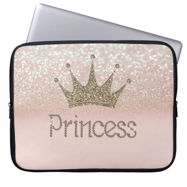 Charming Chic Tiara Princess, Glitter Bokeh Laptop Sleeve (Voorkant)
