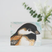 Charming Chickadee Bird Waterverf Cute Small Briefkaart (Staand voorkant)