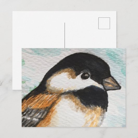 Charming Chickadee Bird Waterverf Cute Small Briefkaart (Voorkant / Achterkant)