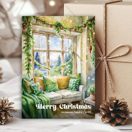Charming Christmas scene card classic red green   Feestdagenkaart