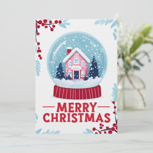 Charming Christmas Snow Globe Holiday Card Kaart (Staand voorkant)