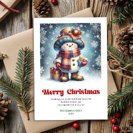 Charming Christmas snowman festive watercolor card Feestdagenkaart