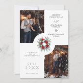 Charming Christmas Wedding Floral Wreath 2 Photos Save The Date (Voorkant)