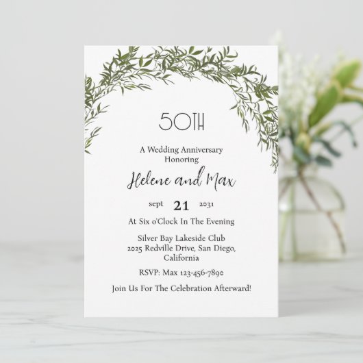 Charming Classic Greenery Wedding Anniversary  Kaart (Staand voorkant)