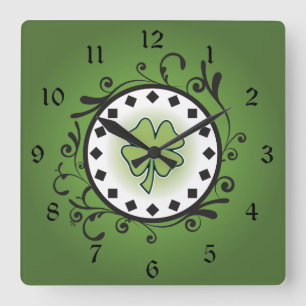 Charming Clover and Vines Green and Black Irish Vierkante Klok