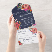 Charming Colorful Boho Flowers Wedding All In One Uitnodiging (Afscheurbaar)