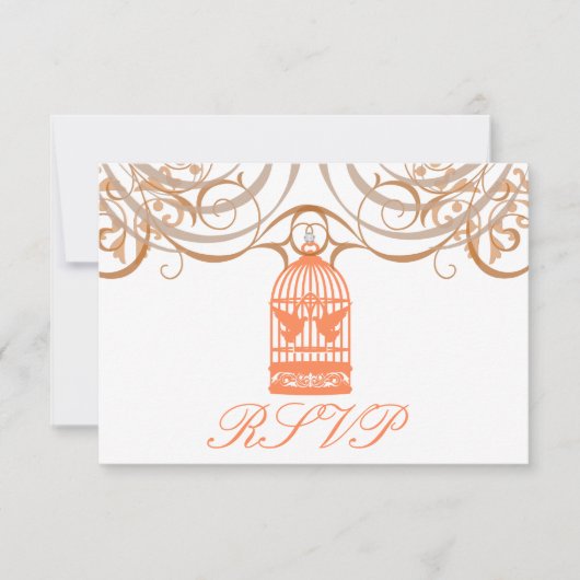 Charming Coral Birdcage Rsvp Kaartje (Voorkant)