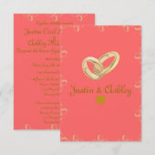 Charming Coral & Gold Wedding Kaart (Voorkant / Achterkant)