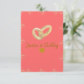 Charming Coral & Gold Wedding Kaart (Staand voorkant)