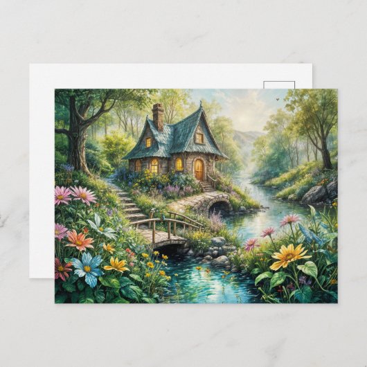 Charming Cottage by Serene Stream Briefkaart (Voorkant / Achterkant)