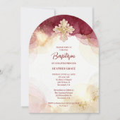 Charming Cross Burgundy & Gold Glitter Baptism Kaart (Voorkant)