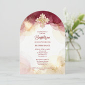 Charming Cross Burgundy & Gold Glitter Baptism Kaart (Staand voorkant)