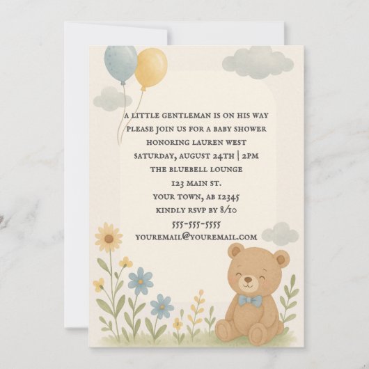 Charming Cub Baby Shower Invitation Kaart (Voorkant)