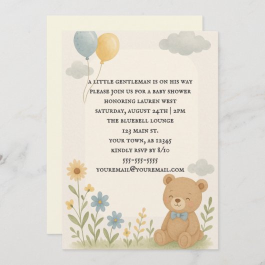 Charming Cub Baby Shower Invitation Kaart (Voorkant / Achterkant)