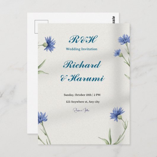"Charming Custom Wedding Invitation" Briefkaart (Voorkant / Achterkant)