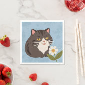 Charming Cute Gray Cat with a Chamomile FLower Servet (Insitu)