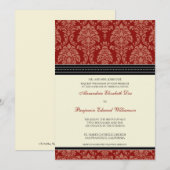 Charming Damask 5x7 huwelijksuitnodiging: Rood Kaart (Voorkant / Achterkant)