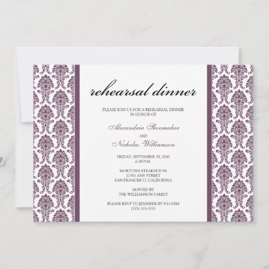 Charming Damask Rehearsal Dinner Invite (lavender) Kaart (Voorkant)