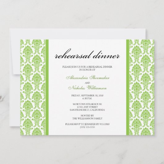 Charming Damask repesal Dinner Invitation (limoen) Kaart (Voorkant)